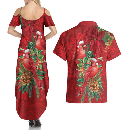 Aussie Red Cardinal Couples Matching Summer Maxi Dress and Hawaiian Shirt Aboriginal Inspired Christmas - Aussie Hoodie