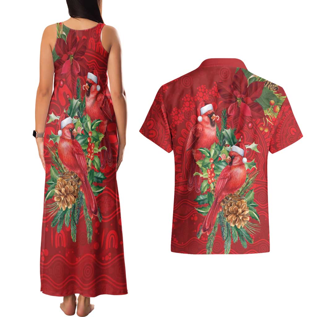 Aussie Red Cardinal Couples Matching Tank Maxi Dress and Hawaiian Shirt Aboriginal Inspired Christmas - Aussie Hoodie