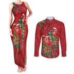 Aussie Red Cardinal Couples Matching Tank Maxi Dress and Long Sleeve Button Shirt Aboriginal Inspired Christmas - Aussie Hoodie