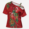 Aussie Red Cardinal Cross Shoulder Shirt Aboriginal Inspired Christmas - Aussie Hoodie