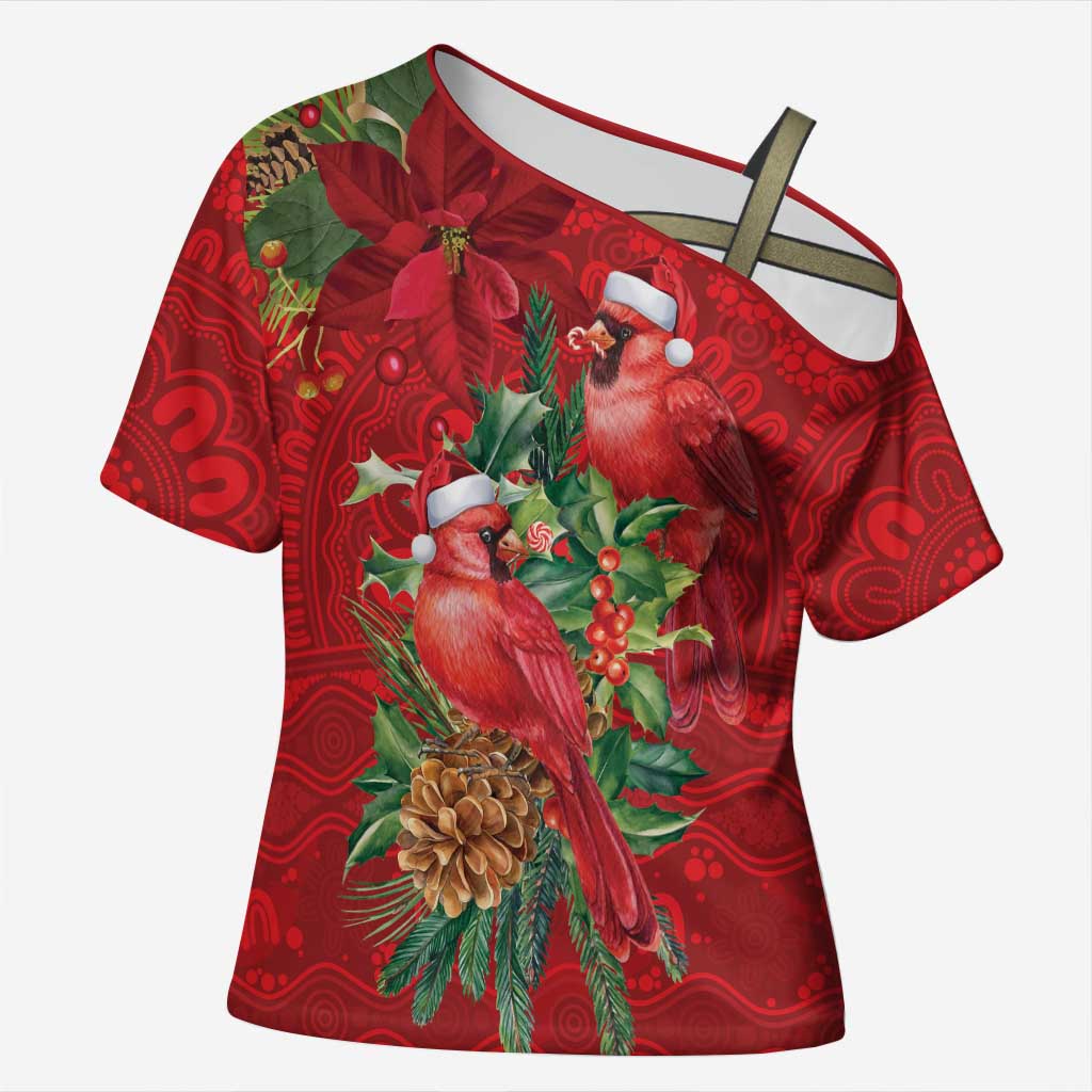 Aussie Red Cardinal Cross Shoulder Shirt Aboriginal Inspired Christmas - Aussie Hoodie