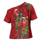 Aussie Red Cardinal Cross Shoulder Shirt Aboriginal Inspired Christmas - Aussie Hoodie