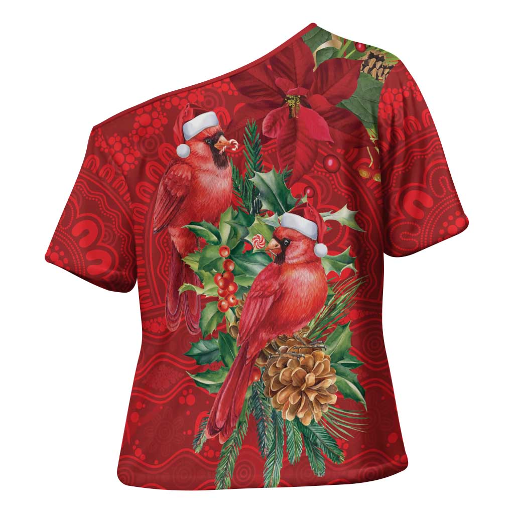Aussie Red Cardinal Cross Shoulder Shirt Aboriginal Inspired Christmas - Aussie Hoodie