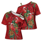 Aussie Red Cardinal Cross Shoulder Shirt Aboriginal Inspired Christmas - Aussie Hoodie