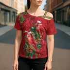 Aussie Red Cardinal Cross Shoulder Shirt Aboriginal Inspired Christmas - Aussie Hoodie