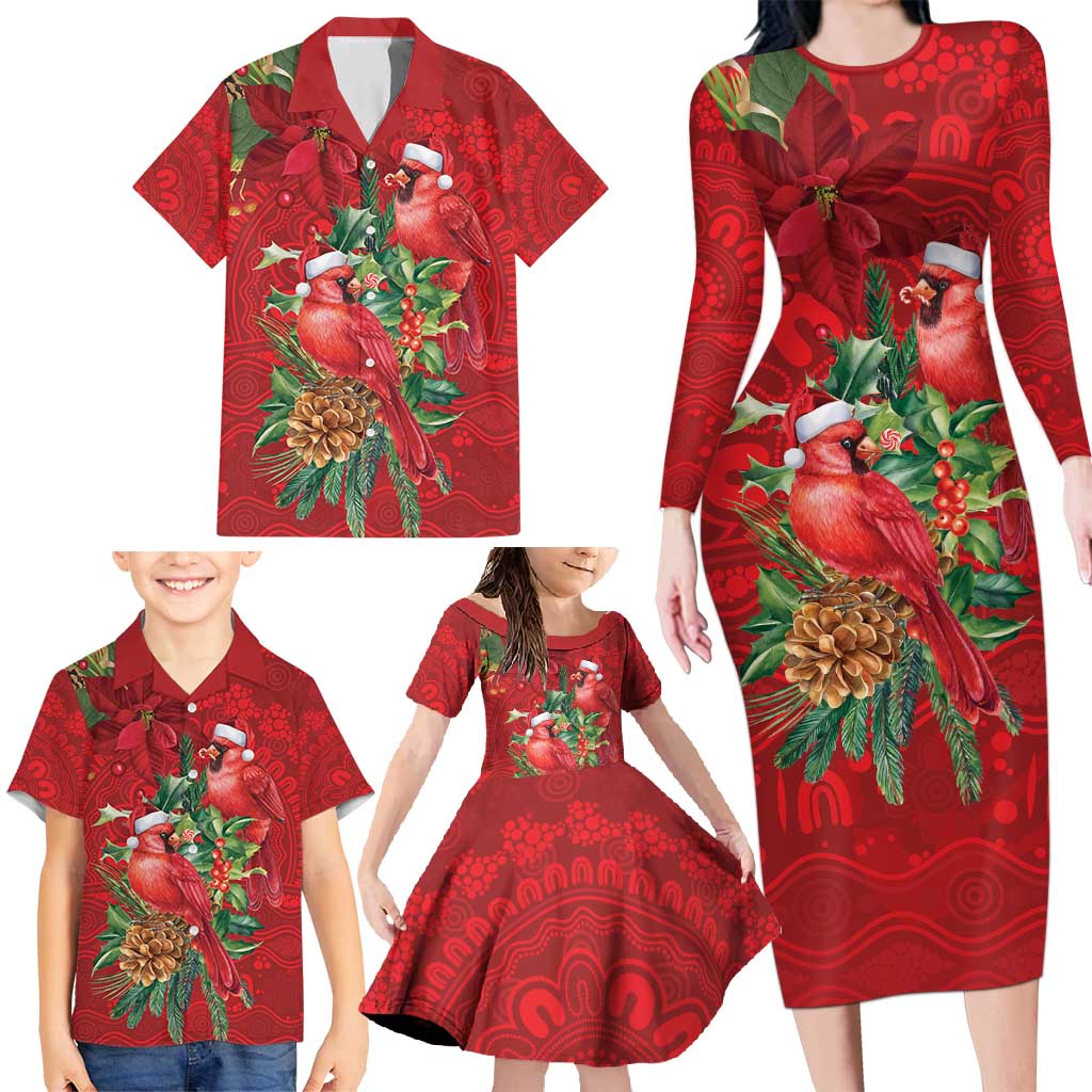 Aussie Red Cardinal Family Matching Long Sleeve Bodycon Dress and Hawaiian Shirt Aboriginal Inspired Christmas - Aussie Hoodie