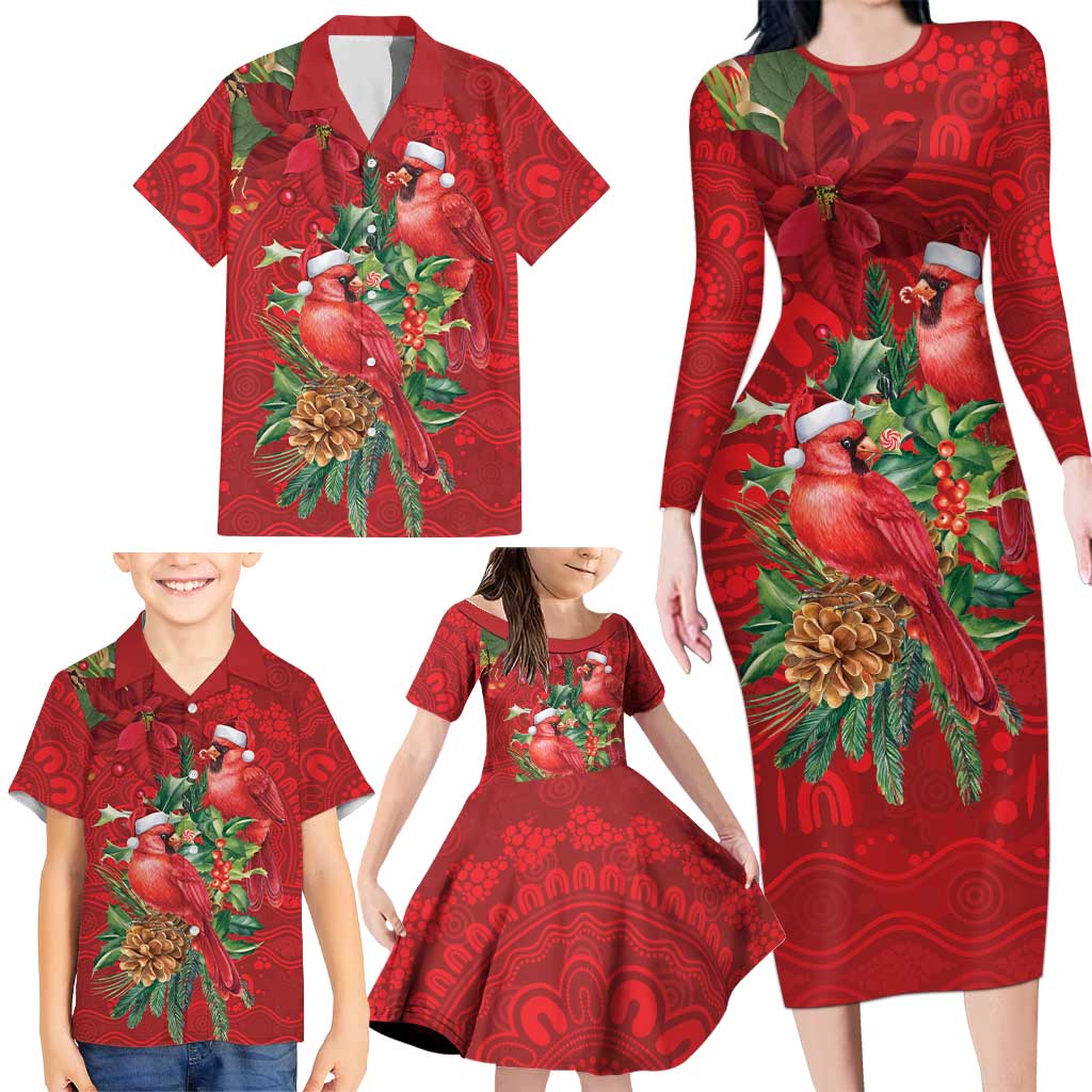 Aussie Red Cardinal Family Matching Long Sleeve Bodycon Dress and Hawaiian Shirt Aboriginal Inspired Christmas - Aussie Hoodie