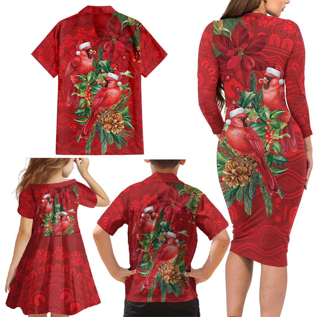 Aussie Red Cardinal Family Matching Long Sleeve Bodycon Dress and Hawaiian Shirt Aboriginal Inspired Christmas - Aussie Hoodie