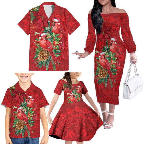 Aussie Red Cardinal Family Matching Off The Shoulder Long Sleeve Dress and Hawaiian Shirt Aboriginal Inspired Christmas - Aussie Hoodie
