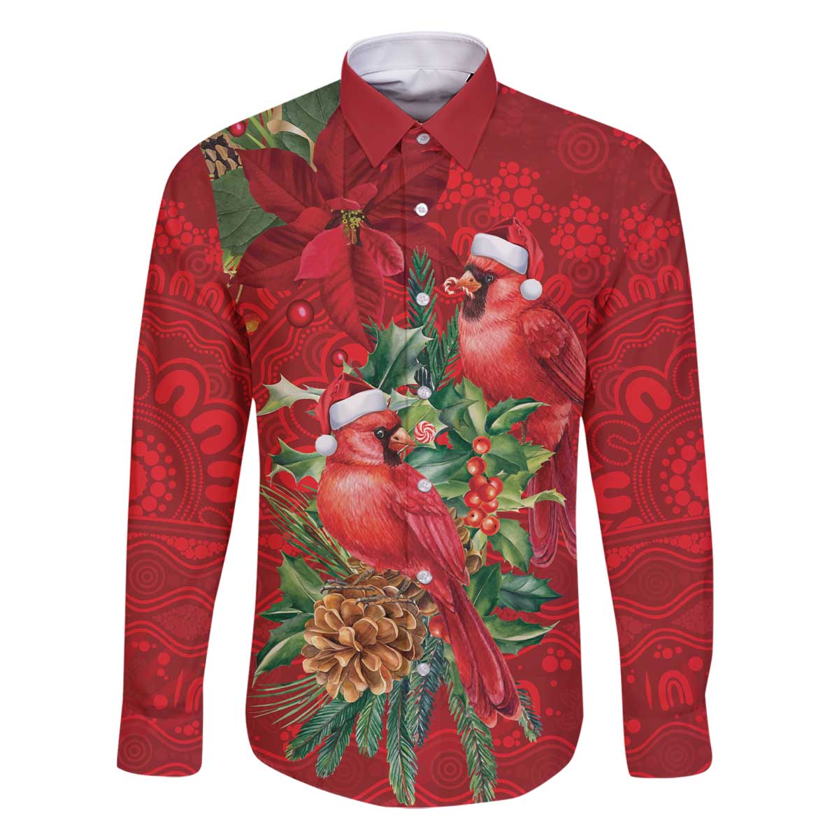 Aussie Red Cardinal Family Matching Off The Shoulder Long Sleeve Dress and Hawaiian Shirt Aboriginal Inspired Christmas - Aussie Hoodie