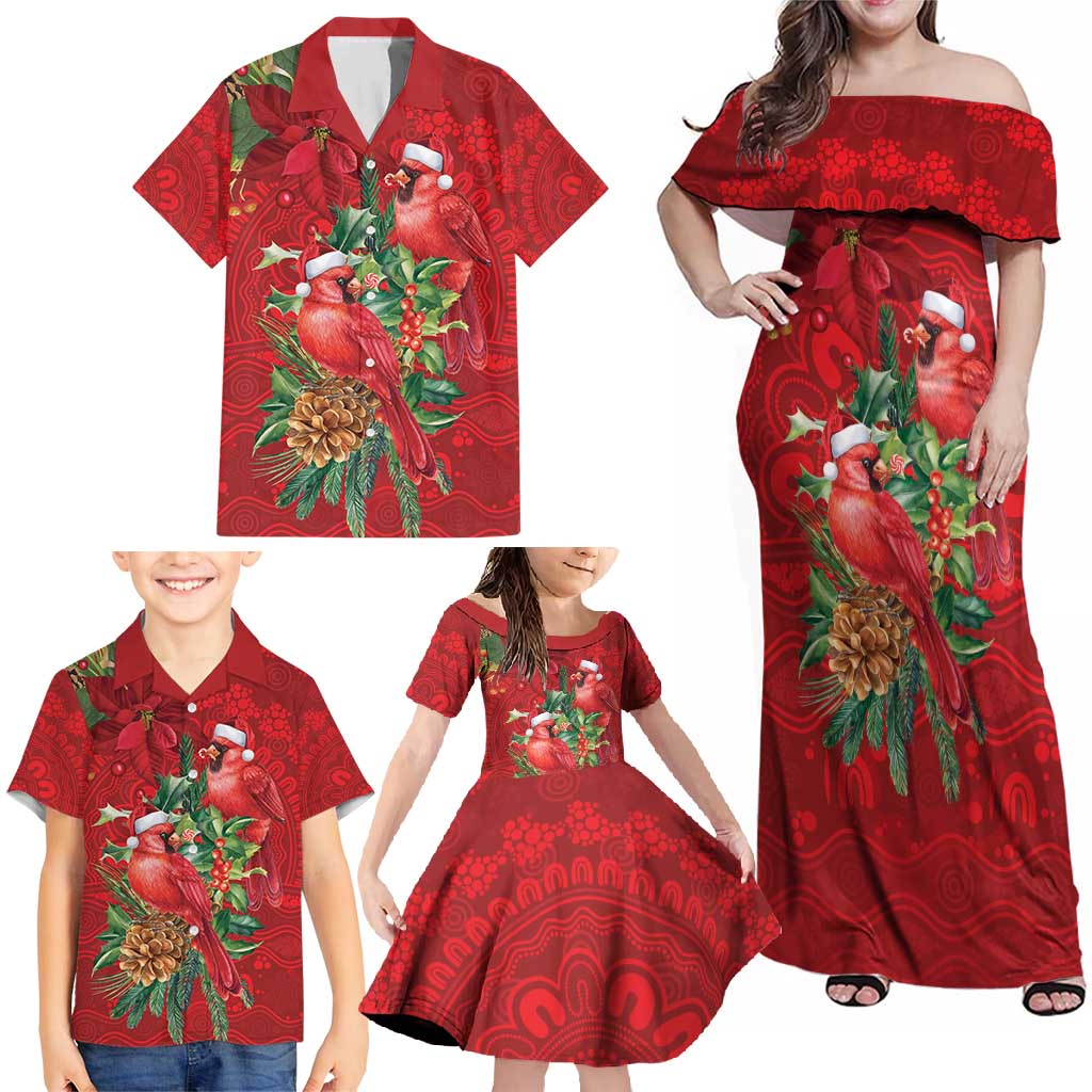 Aussie Red Cardinal Family Matching Off Shoulder Maxi Dress and Hawaiian Shirt Aboriginal Inspired Christmas - Aussie Hoodie