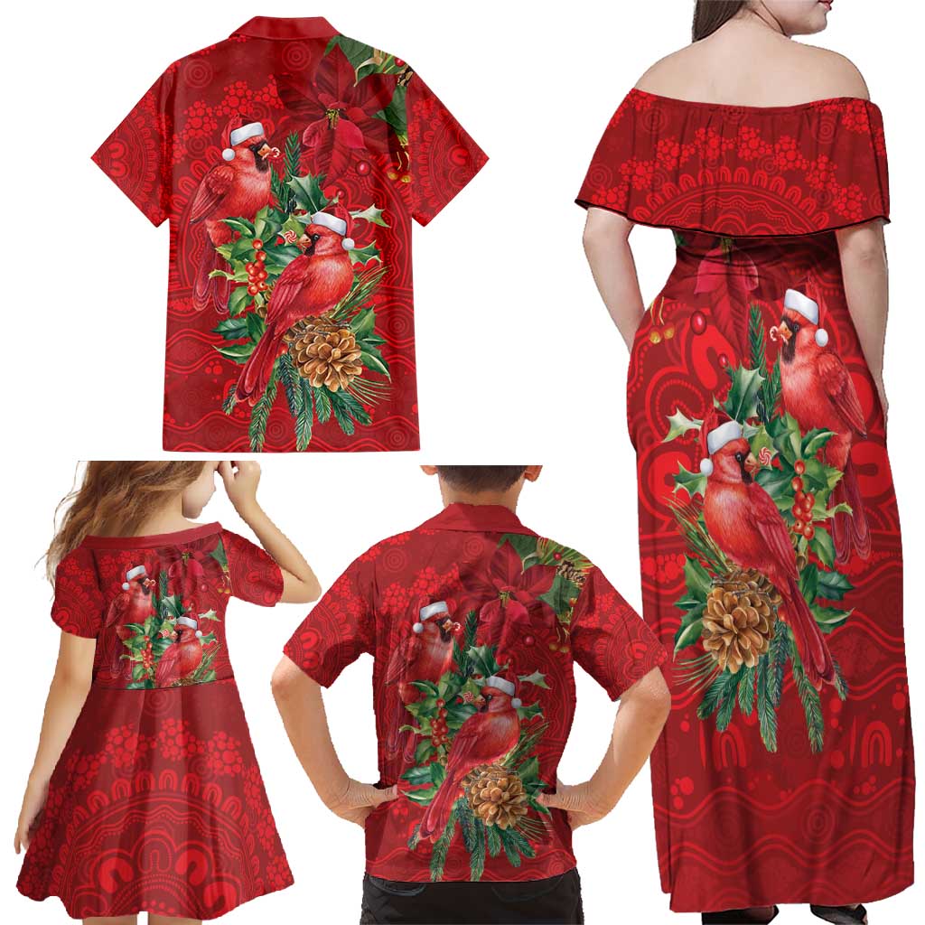 Aussie Red Cardinal Family Matching Off Shoulder Maxi Dress and Hawaiian Shirt Aboriginal Inspired Christmas - Aussie Hoodie