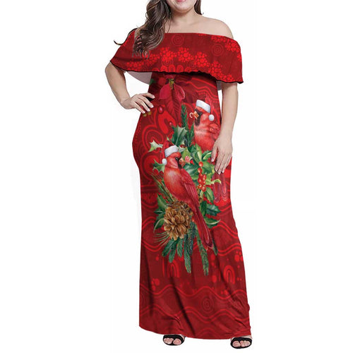 Aussie Red Cardinal Family Matching Off Shoulder Maxi Dress and Hawaiian Shirt Aboriginal Inspired Christmas - Aussie Hoodie