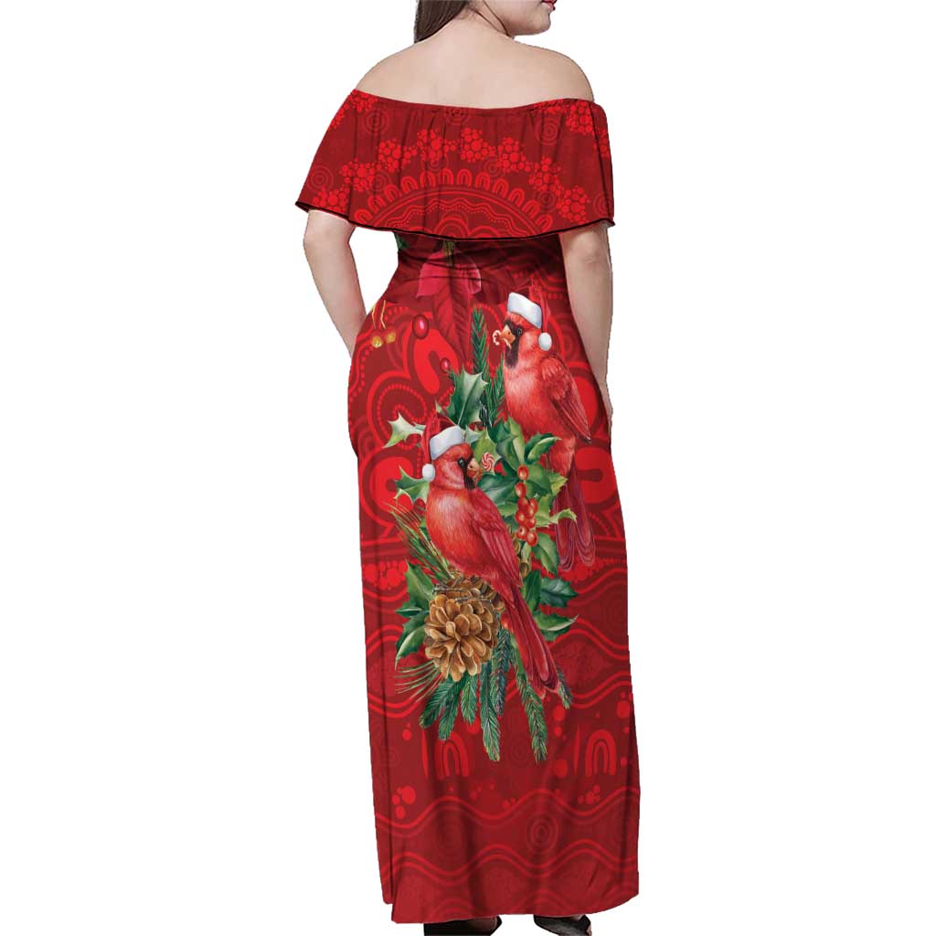 Aussie Red Cardinal Family Matching Off Shoulder Maxi Dress and Hawaiian Shirt Aboriginal Inspired Christmas - Aussie Hoodie