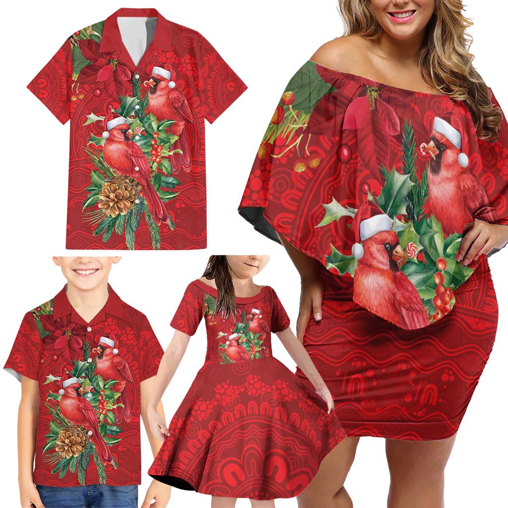Aussie Red Cardinal Family Matching Off Shoulder Short Dress and Hawaiian Shirt Aboriginal Inspired Christmas - Aussie Hoodie
