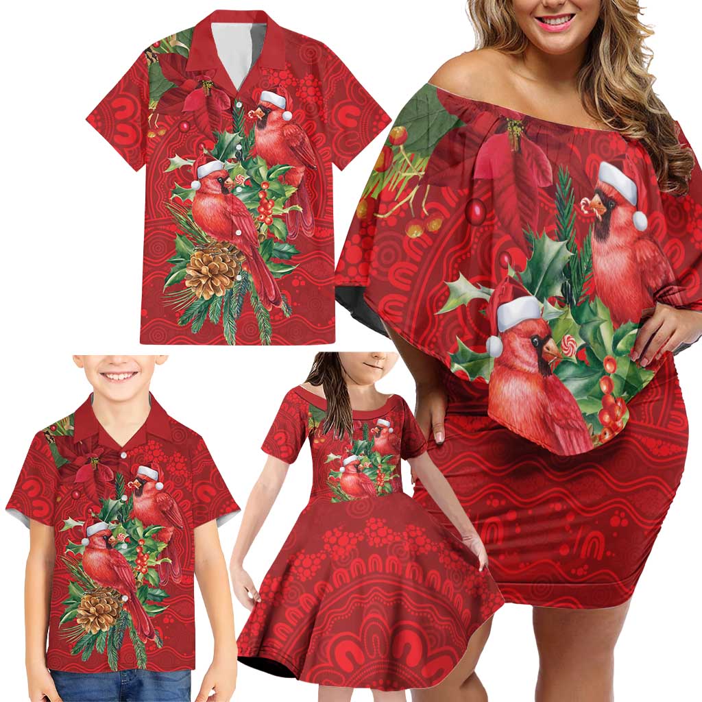 Aussie Red Cardinal Family Matching Off Shoulder Short Dress and Hawaiian Shirt Aboriginal Inspired Christmas - Aussie Hoodie