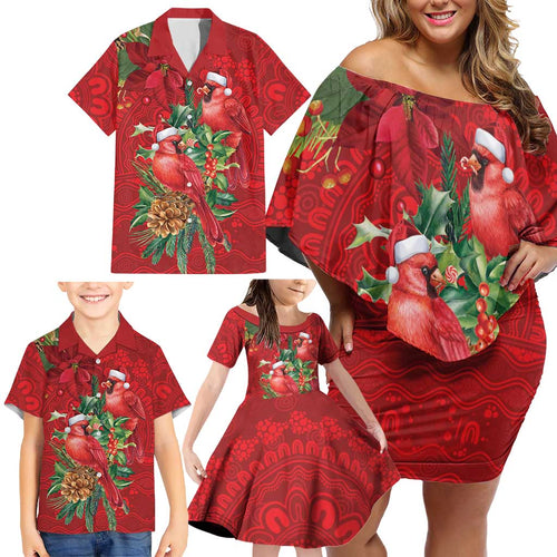 Aussie Red Cardinal Family Matching Off Shoulder Short Dress and Hawaiian Shirt Aboriginal Inspired Christmas - Aussie Hoodie