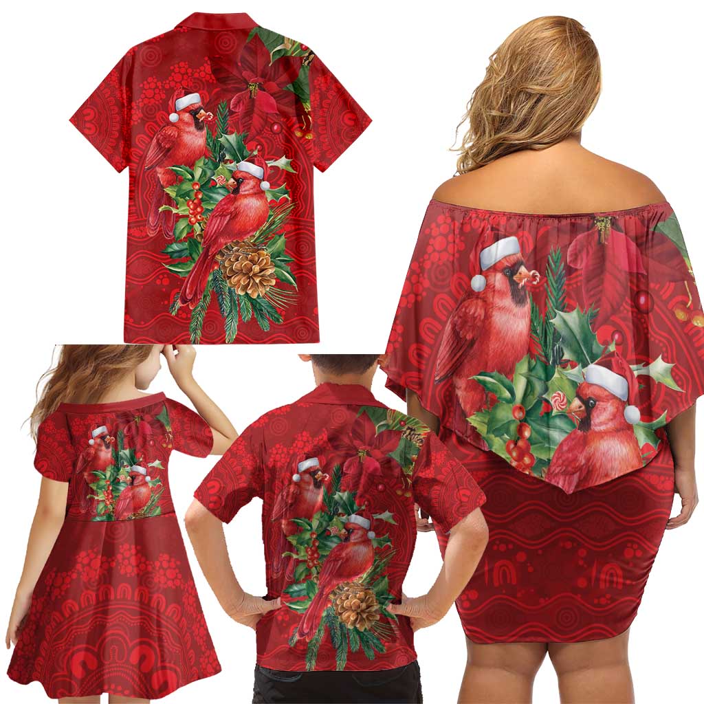 Aussie Red Cardinal Family Matching Off Shoulder Short Dress and Hawaiian Shirt Aboriginal Inspired Christmas - Aussie Hoodie
