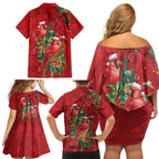 Aussie Red Cardinal Family Matching Off Shoulder Short Dress and Hawaiian Shirt Aboriginal Inspired Christmas - Aussie Hoodie