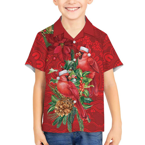 Aussie Red Cardinal Family Matching Off Shoulder Short Dress and Hawaiian Shirt Aboriginal Inspired Christmas - Aussie Hoodie