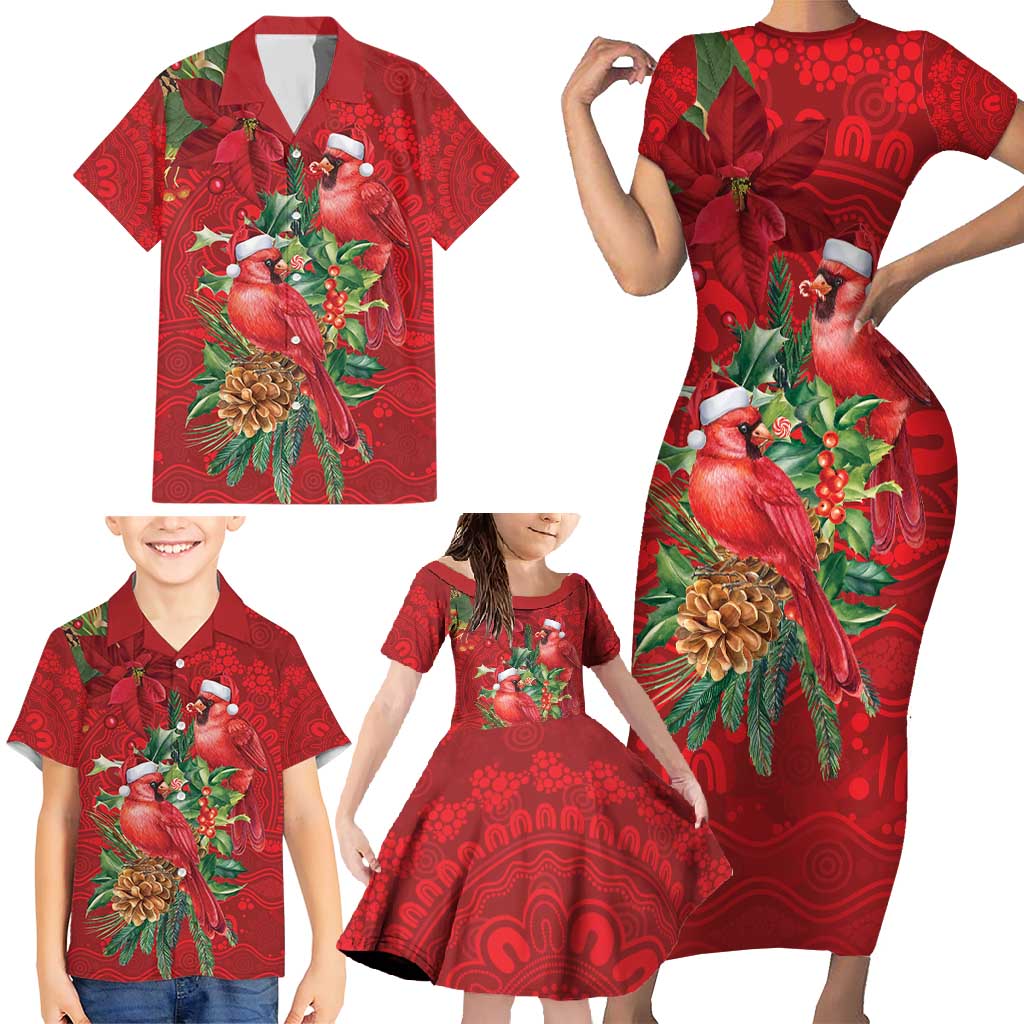 Aussie Red Cardinal Family Matching Short Sleeve Bodycon Dress and Hawaiian Shirt Aboriginal Inspired Christmas - Aussie Hoodie