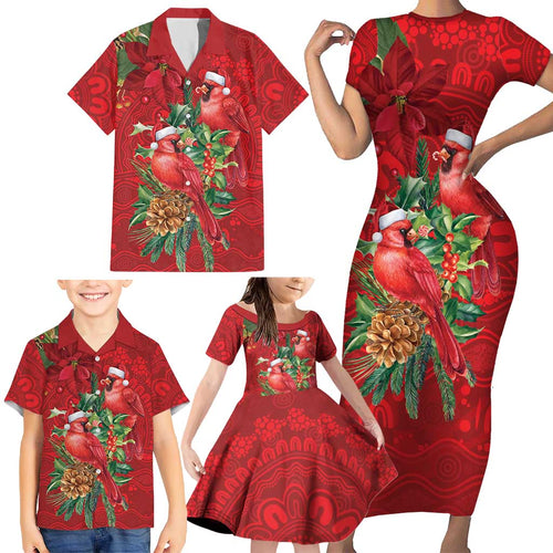 Aussie Red Cardinal Family Matching Short Sleeve Bodycon Dress and Hawaiian Shirt Aboriginal Inspired Christmas - Aussie Hoodie
