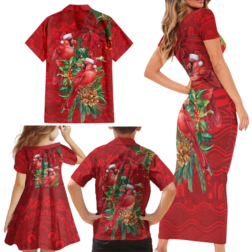Aussie Red Cardinal Family Matching Short Sleeve Bodycon Dress and Hawaiian Shirt Aboriginal Inspired Christmas - Aussie Hoodie