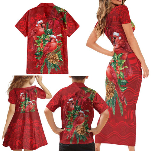 Aussie Red Cardinal Family Matching Short Sleeve Bodycon Dress and Hawaiian Shirt Aboriginal Inspired Christmas - Aussie Hoodie
