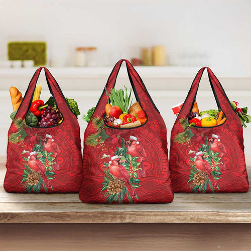 Aussie Red Cardinal Grocery Bag Aboriginal Inspired Christmas - Aussie Hoodie
