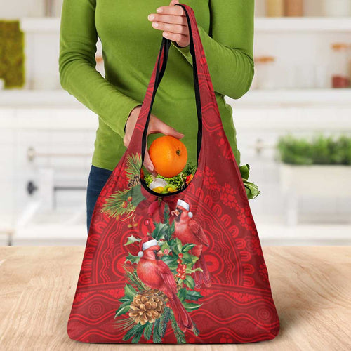 Aussie Red Cardinal Grocery Bag Aboriginal Inspired Christmas - Aussie Hoodie