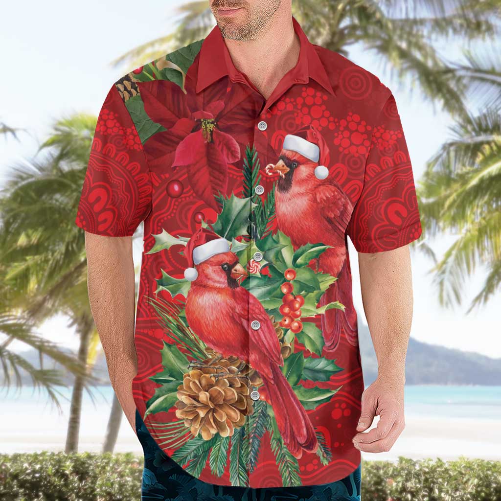 Aussie Red Cardinal Hawaiian Shirt Aboriginal Inspired Christmas - Aussie Hoodie