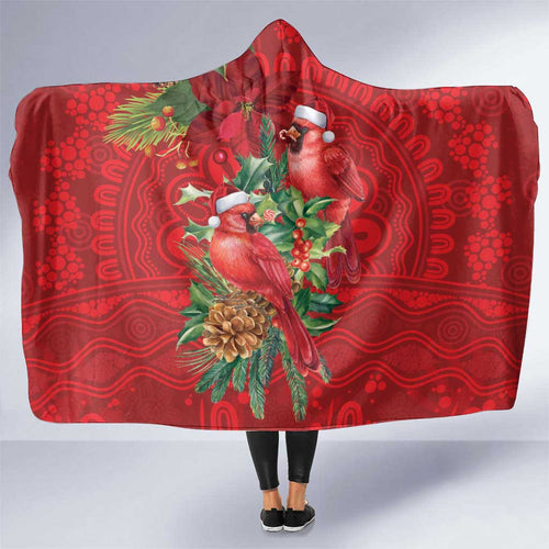Aussie Red Cardinal Hooded Blanket Aboriginal Inspired Christmas - Aussie Hoodie