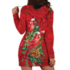 Aussie Red Cardinal Hoodie Dress Aboriginal Inspired Christmas - Aussie Hoodie