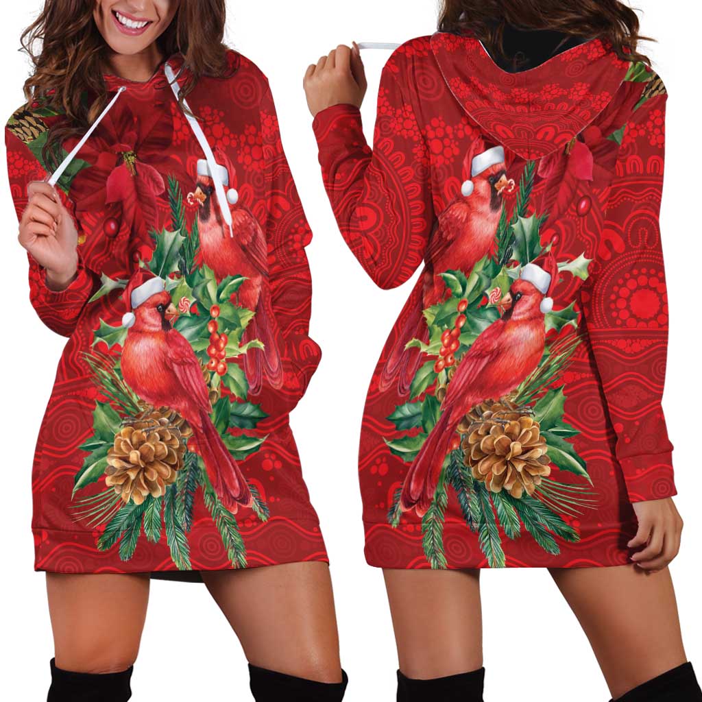Aussie Red Cardinal Hoodie Dress Aboriginal Inspired Christmas - Aussie Hoodie