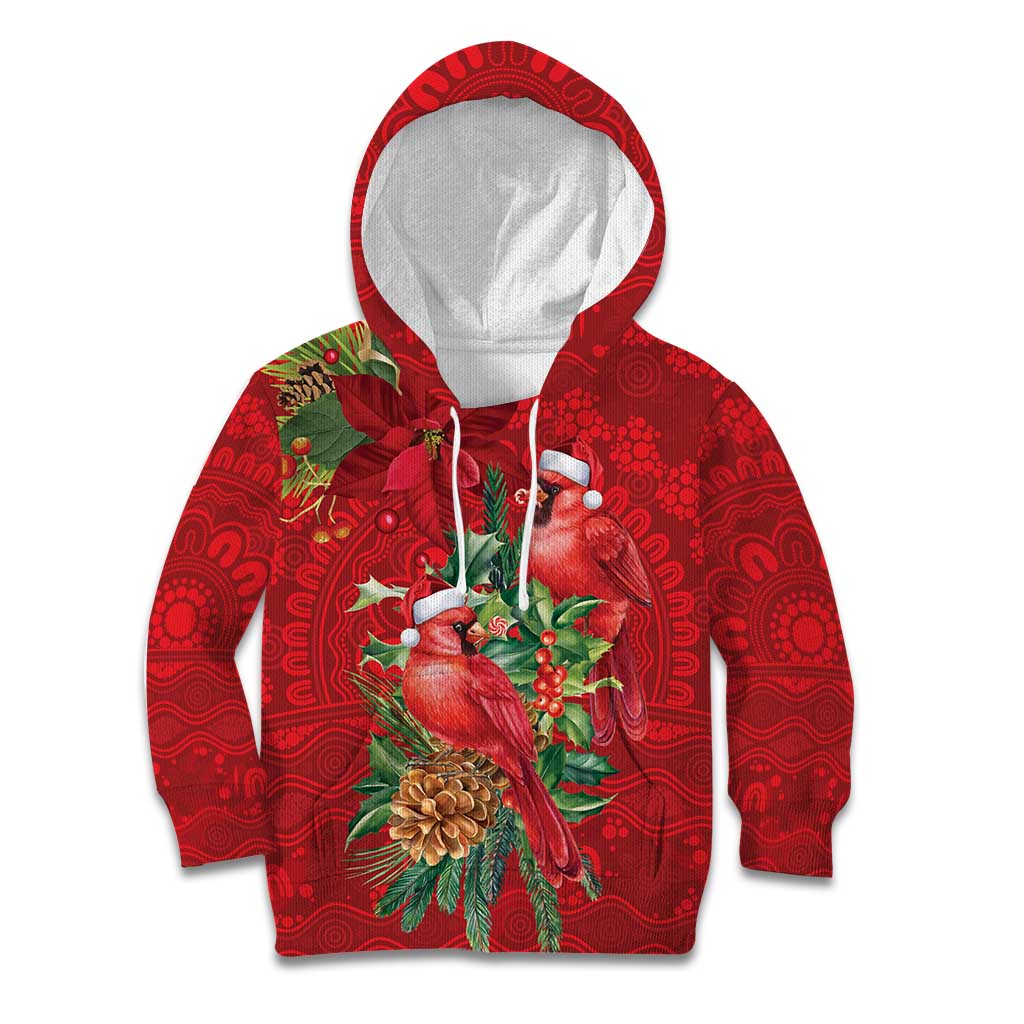 Aussie Red Cardinal Kid Hoodie Aboriginal Inspired Christmas - Aussie Hoodie