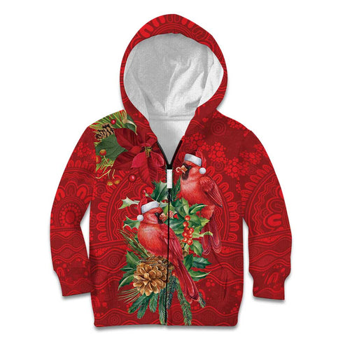 Aussie Red Cardinal Kid Hoodie Aboriginal Inspired Christmas - Aussie Hoodie