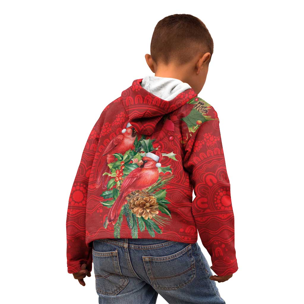 Aussie Red Cardinal Kid Hoodie Aboriginal Inspired Christmas - Aussie Hoodie