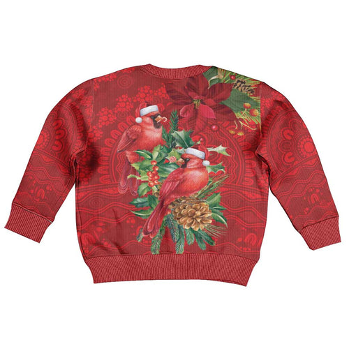 Aussie Red Cardinal Kid Ugly Christmas Sweater Aboriginal Inspired Christmas - Aussie Hoodie