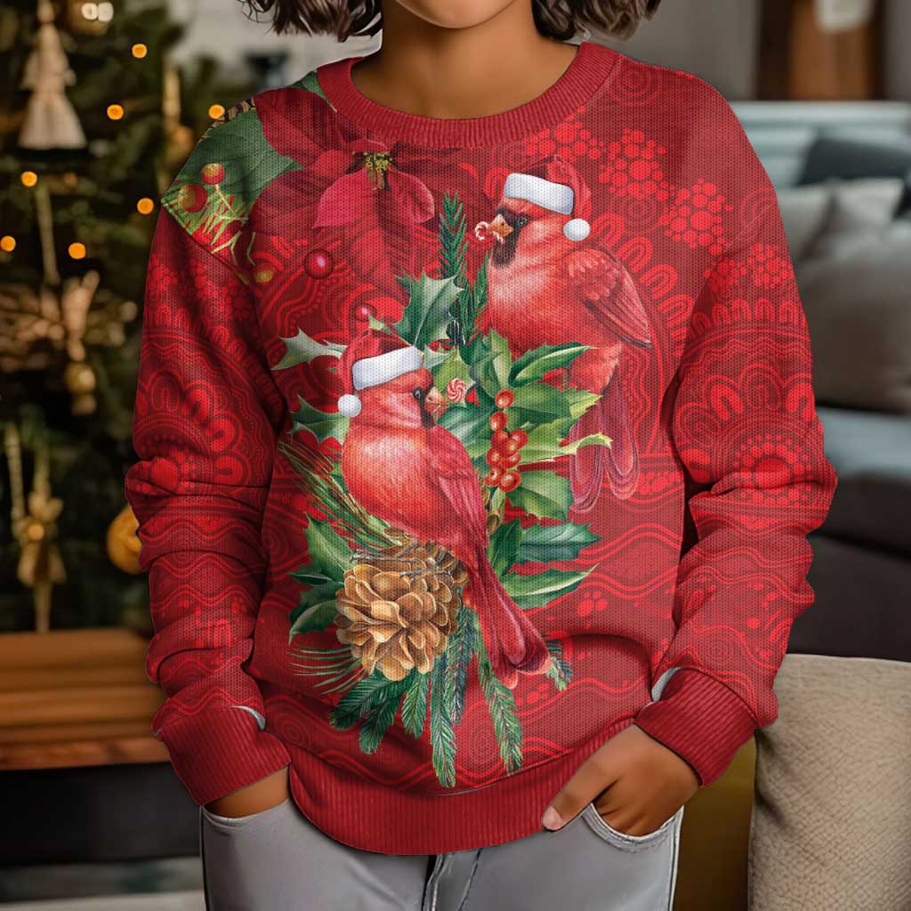 Aussie Red Cardinal Kid Ugly Christmas Sweater Aboriginal Inspired Christmas - Aussie Hoodie