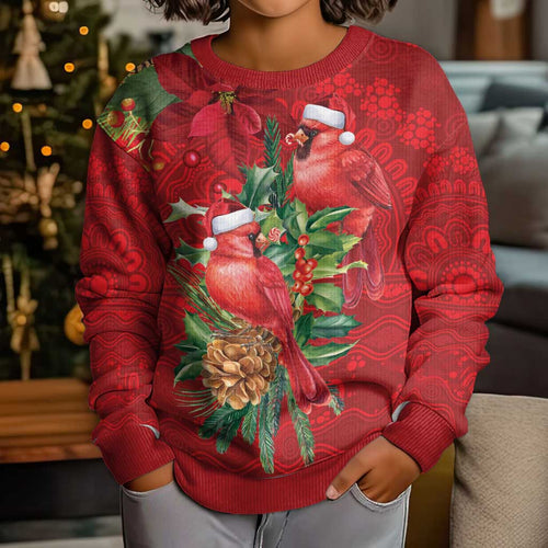 Aussie Red Cardinal Kid Ugly Christmas Sweater Aboriginal Inspired Christmas - Aussie Hoodie