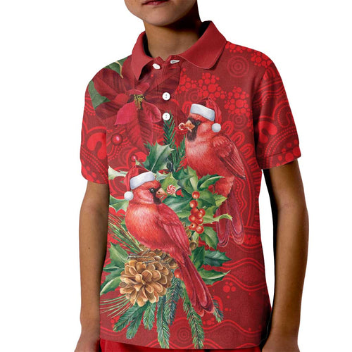 Aussie Red Cardinal Kid Polo Shirt Aboriginal Inspired Christmas - Aussie Hoodie