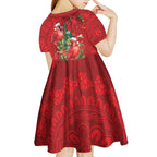 Aussie Red Cardinal Kid Short Sleeve Dress Aboriginal Inspired Christmas - Aussie Hoodie