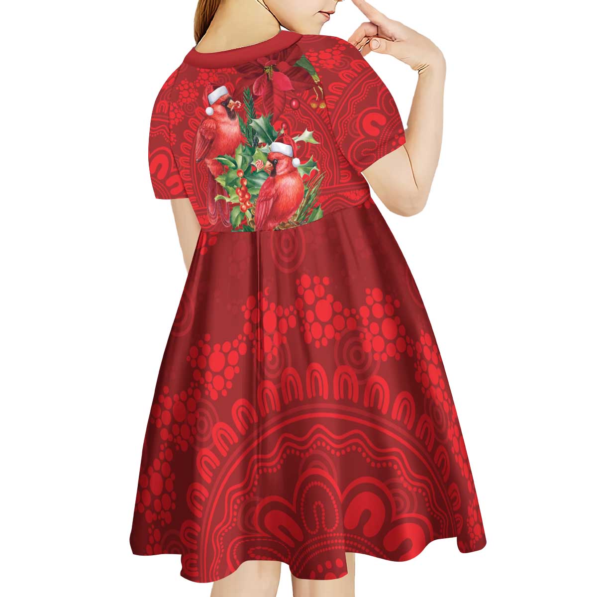 Aussie Red Cardinal Kid Short Sleeve Dress Aboriginal Inspired Christmas - Aussie Hoodie
