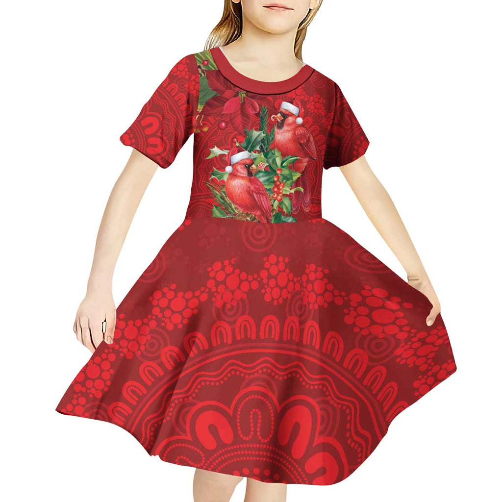 Aussie Red Cardinal Kid Short Sleeve Dress Aboriginal Inspired Christmas - Aussie Hoodie