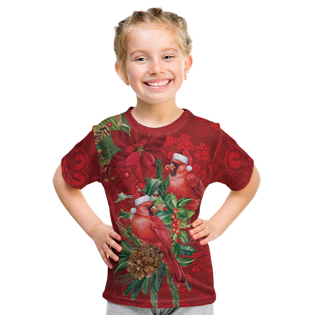 Aussie Red Cardinal Kid T Shirt Aboriginal Inspired Christmas - Aussie Hoodie