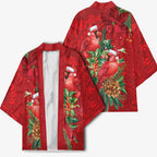 Aussie Red Cardinal Kimono Aboriginal Inspired Christmas - Aussie Hoodie