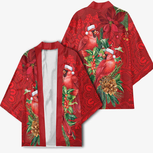 Aussie Red Cardinal Kimono Aboriginal Inspired Christmas - Aussie Hoodie