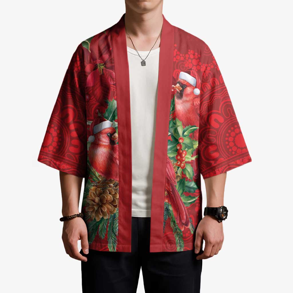 Aussie Red Cardinal Kimono Aboriginal Inspired Christmas - Aussie Hoodie