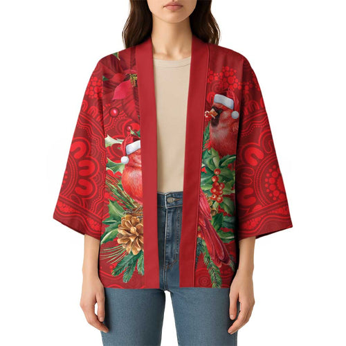Aussie Red Cardinal Kimono Aboriginal Inspired Christmas - Aussie Hoodie