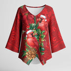 Aussie Red Cardinal Kimono Sleeve Blouse Aboriginal Inspired Christmas - Aussie Hoodie